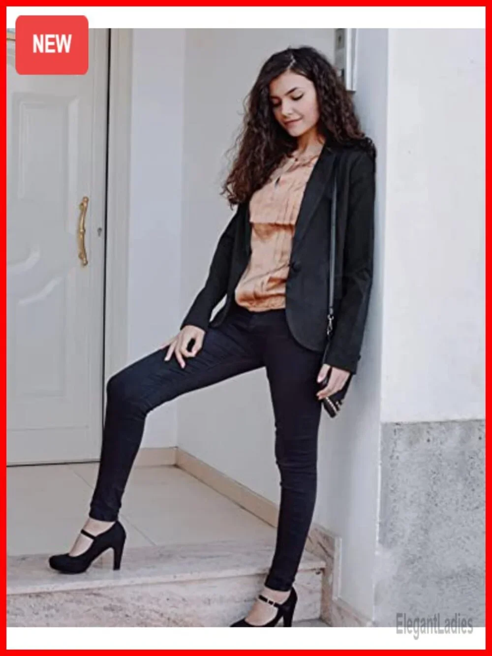 Women's Business Casual Blazer Notched Lapel Suit Jacket Work Office
